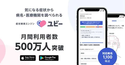 月間利用者数（UU）が2022年5月で500万人を突破した、症状検索エンジン「ユビー」