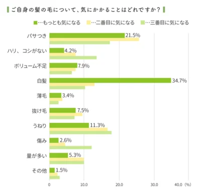 もっとも気になる髪の毛の悩みは白髪