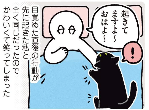 猫と飼い主は似る？朝目覚めたら最初にすること／黒猫ろんと暮らしたら4（14）