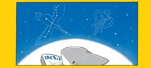 見上げた夜空。たくさんの星を前に描くサメ座／おでかけ子ザメ（5）
