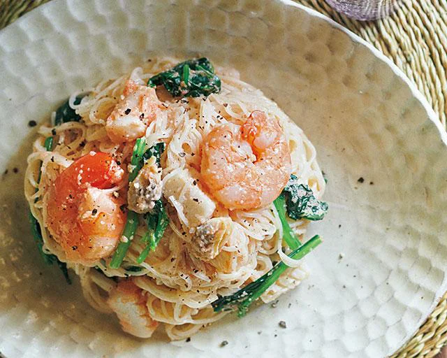 冷凍シーフードを賢く使う！「明太カペッリーニ風そうめん」