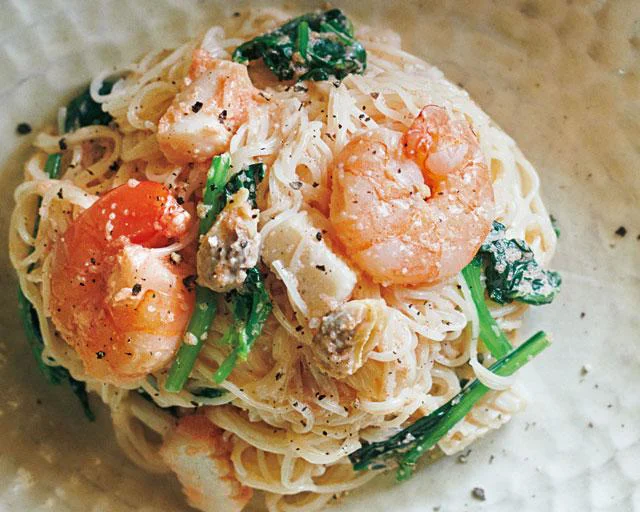 冷凍シーフードを使ってひとつ鍋で作れる！「明太カペッリーニ風そうめん」
