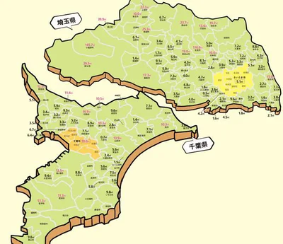 埼玉県・千葉県の一人当たりの公園面積データマップ