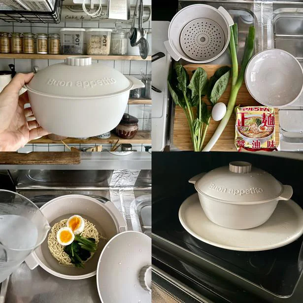 即席麺と必要な量のお水を入れて電子レンジにIN!