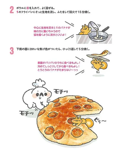 ノンエッグケーキの作り方２／ぼくさんのツイートと連載「家にあるもので作れるヘルシー＆簡単おやつ」のキュートなイラストレシピ（5/21）