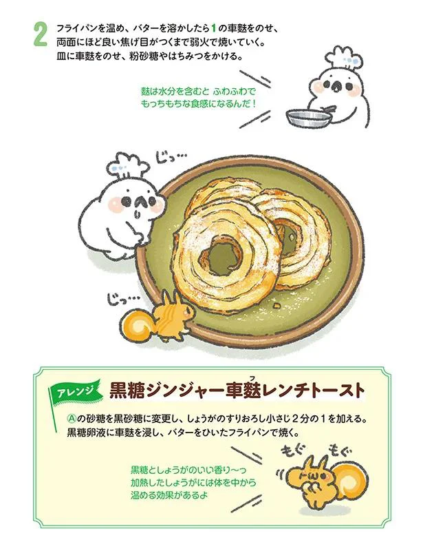 車麩レンチトーストの作り方２／ぼくさんのツイートと連載「家にあるもので作れるヘルシー＆簡単おやつ」のキュートなイラストレシピ（15/21）