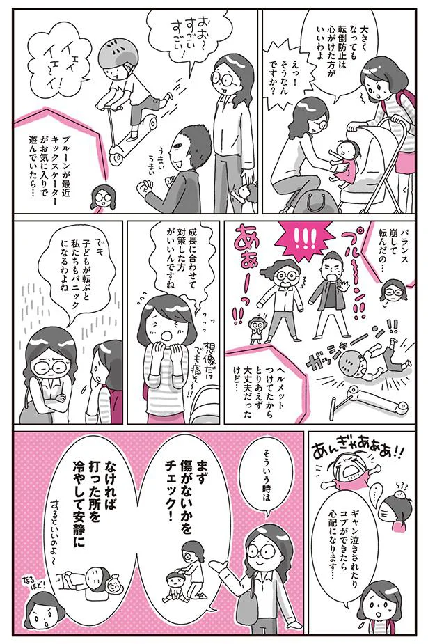 傷がないかチェックして、打った所を冷やして安静に