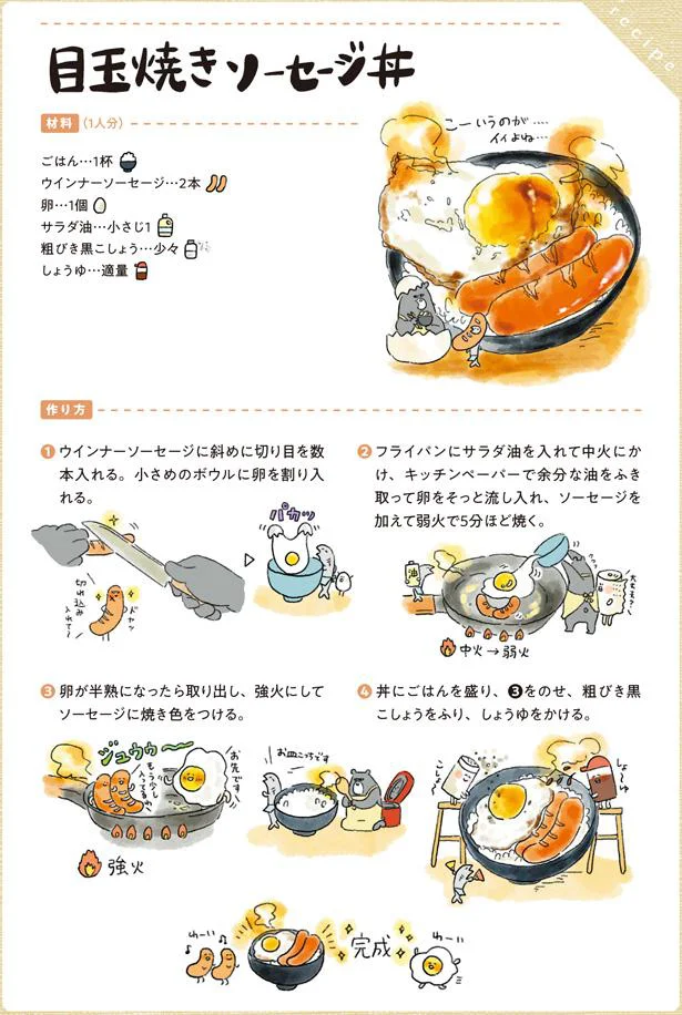 目玉焼きソーセージ丼のレシピ