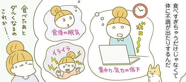血糖値の急上昇と急下降が食べ過ぎの原因に！ 食べた後にダルくなっちゃう理由／ネコちゃんのゆるゆるダイエット塾（2）