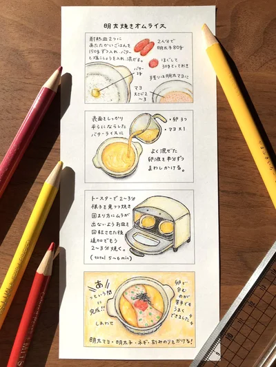 明太焼きオムライスのイラストレシピ