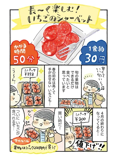 果物はパック200円以内で…いちごは底値になったら買い♪