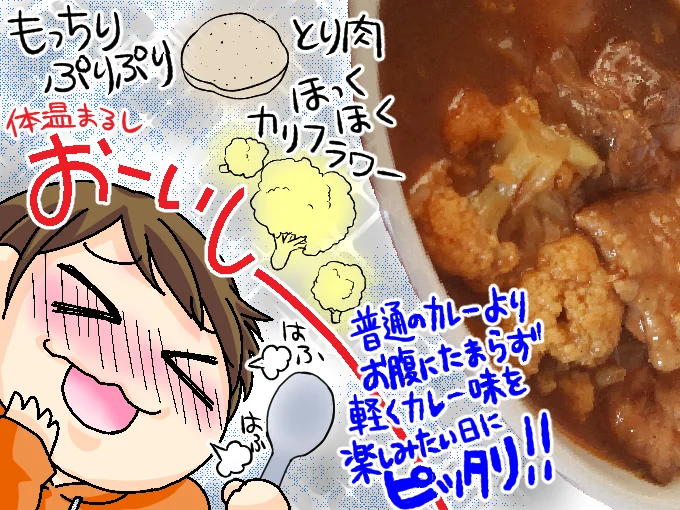 「カリフラワーととり肉のスープカレー」がおーいしー