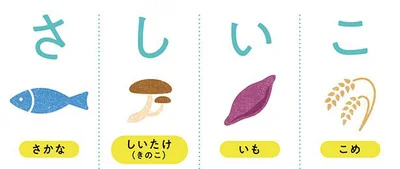 さかな、しいたけ（きのこ）、いも、こめ