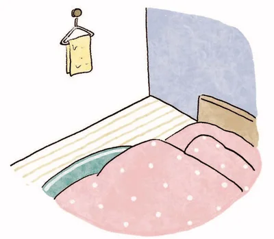 寝るときは、ぬれタオルをベッドの近くに干しておくと、程よく加湿できる。
