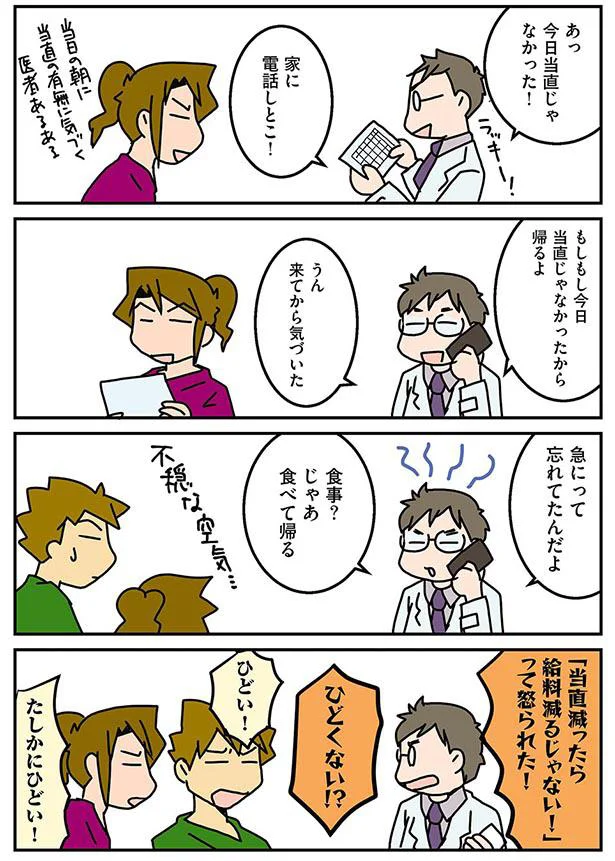 「当直減ったら給料減るじゃない！」