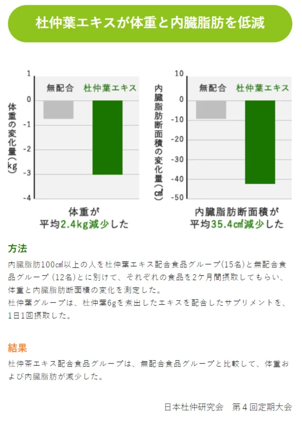 杜仲葉エキスが体重と内臓脂肪を低減