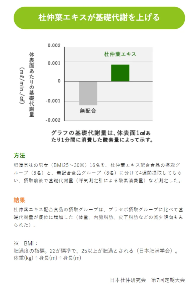 杜仲葉エキスが基礎代謝を上げる