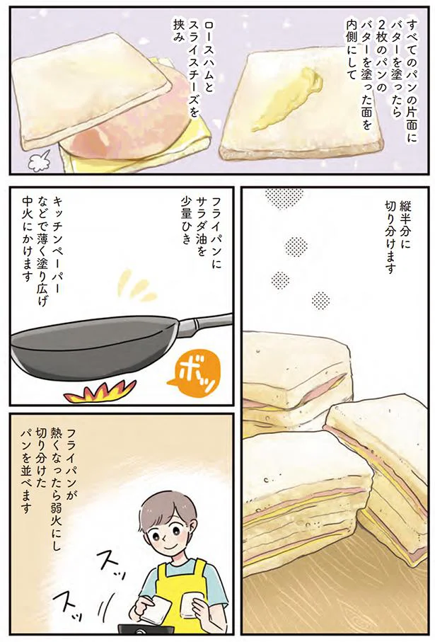 パンにロースハムとスライスチーズを挟み