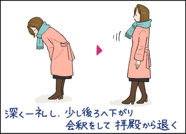 深く一礼し、少し後ろへ下がり会釈をして拝殿から退く