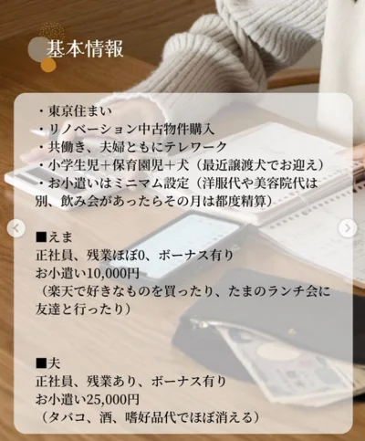 生活環境や収入を書き出して、生活のイメージを掴んでいきます。