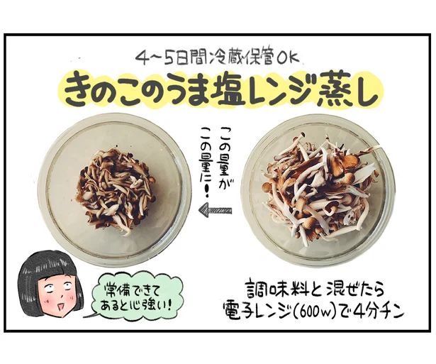 あると心強い「きのこのうま塩レンジ蒸し」