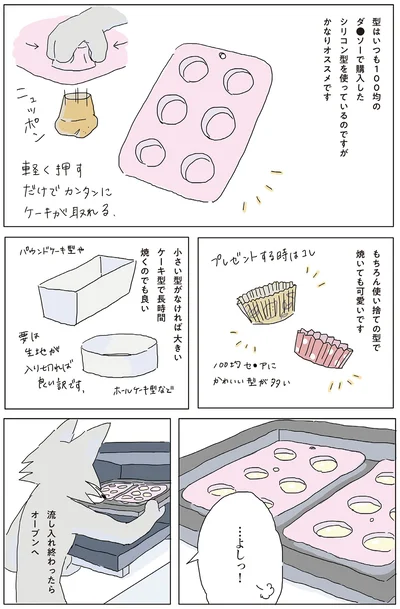 小さい型がなければ　大きいケーキ型で長時間焼くのでも良い
