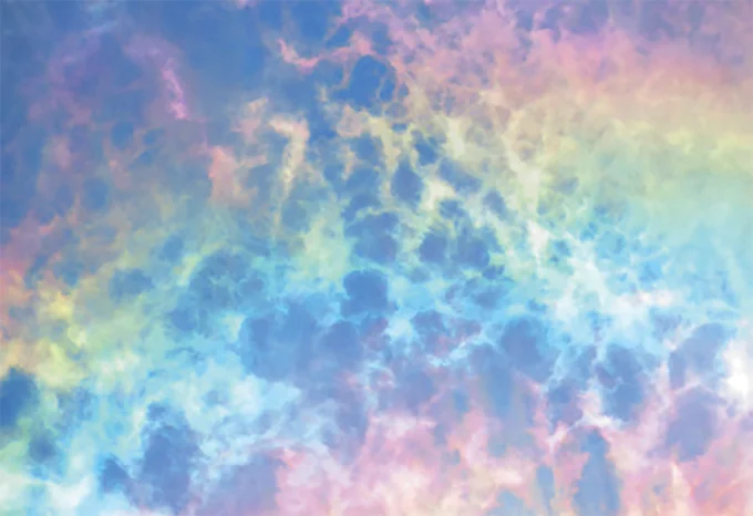 蜂の巣状雲が彩雲になっている姿