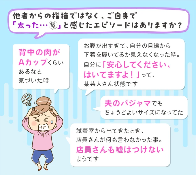 「安心してください、はいてますよ!」と声をかけたくなる、私のお腹まわり…