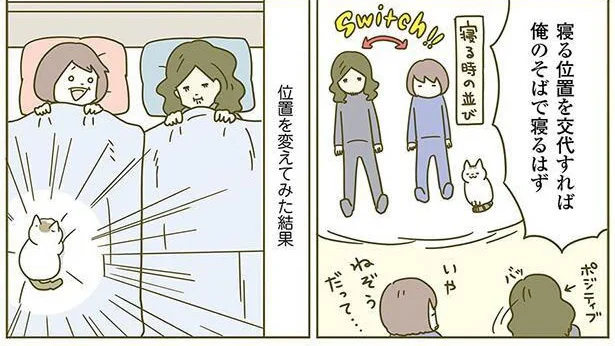 優越感がすごい！ 愛猫が寝るときの定位置に不満がある夫の作戦とその結果／うちの猫がまた変なことしてる。2（5）