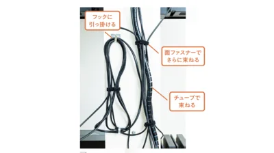 コードが正面から見えないようにテレビ裏でまとめる