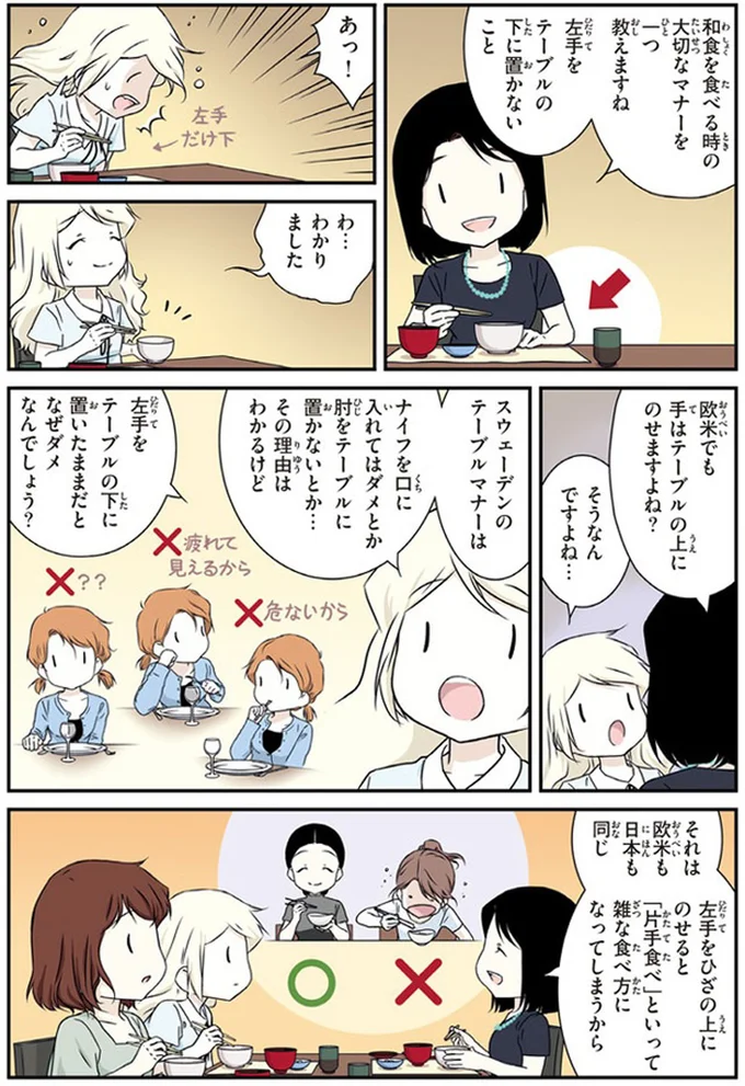 左手をテーブルの下に置かない