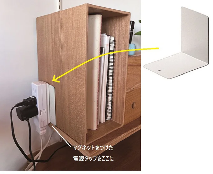 スチール仕切板 小／無印良品にマグネットをつけた電源タップをプラス