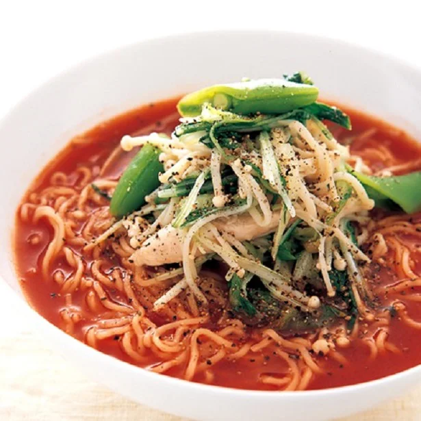 お疲れボディにトマトが効く！ トマトジュースで作る「サンラータン麺」