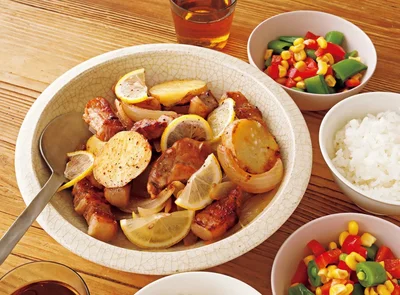  2品で20分の「豚肉と新じゃがのレモンバターソテー」の献立