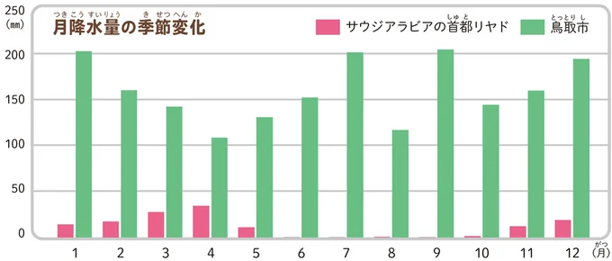 リヤドと鳥取市の降水量