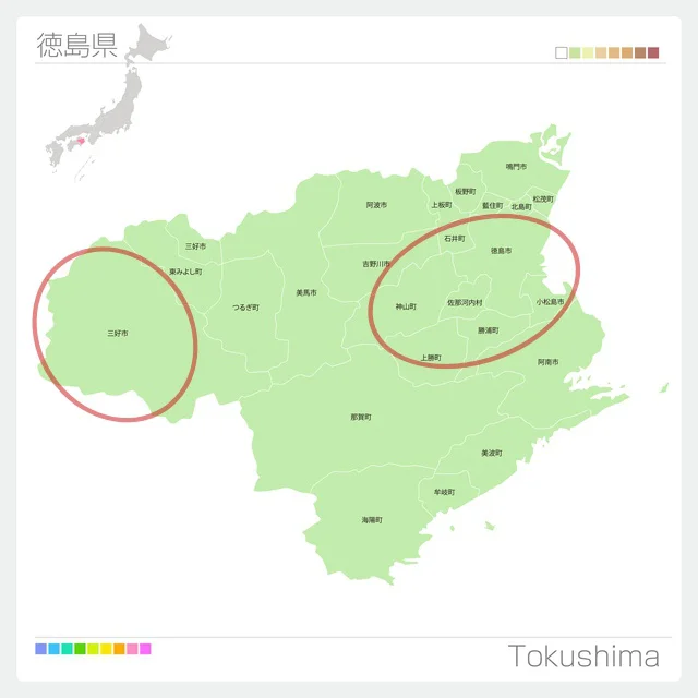 徳島県内のしいたけの主な産地