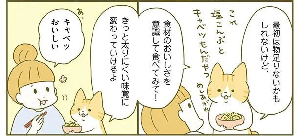 食べ過ぎを防止！ 食材のおいしさを意識して食べることで太りにくい体質にチェンジ／ネコちゃんのゆるゆるダイエット塾（3）