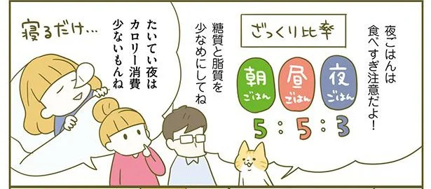 太らない食事・時間帯を意識して！ 朝・昼・夜ごはんの食べかた／ネコちゃんのゆるゆるダイエット塾（6）