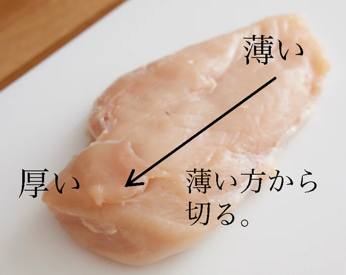 肉は薄いほうから切る