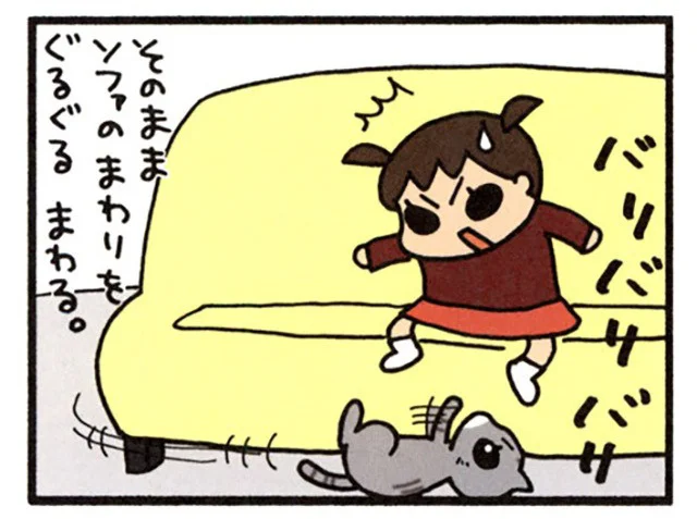 そのままソファのまわりをぐるぐる