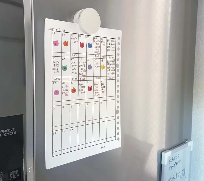 ノーマネーデーは月10日が目標！ 家計簿を冷蔵庫に貼ることで続けやすく！
