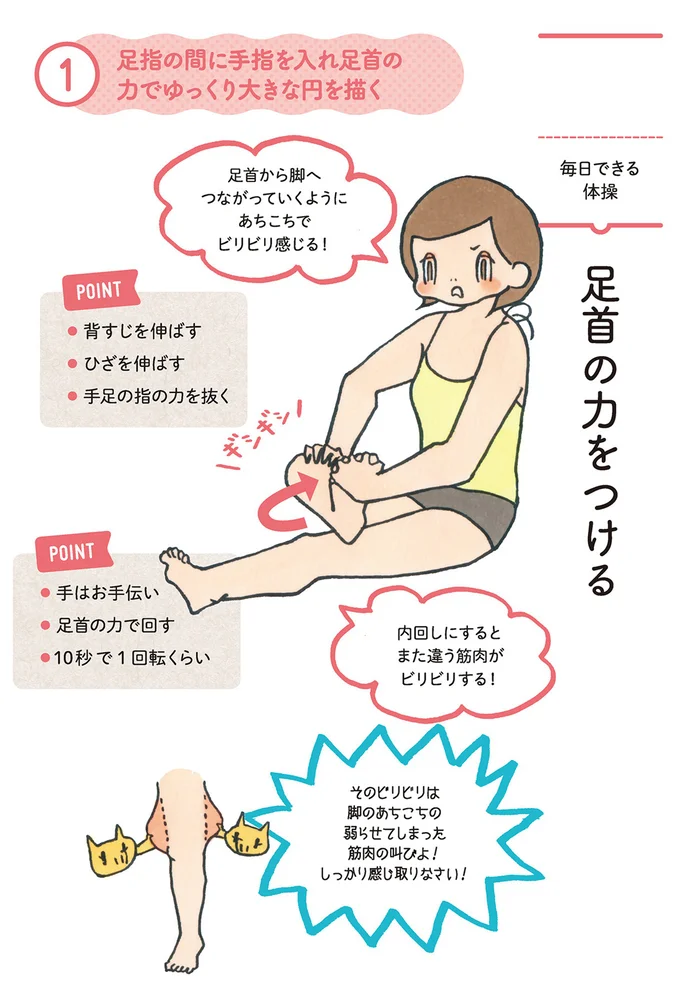 毎日できるきくち体操!足指の間に手指を入れ足首の力でゆっくり大きな円を描こう