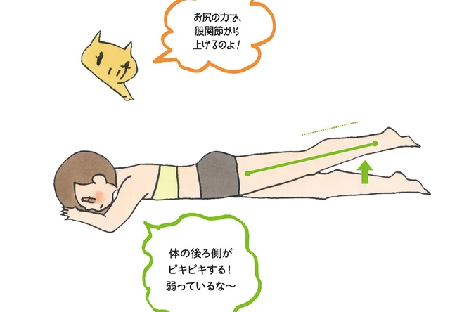 大臀筋と股関節を鍛えてプリ尻に！お尻を寄せて行う「うつぶせ片脚上げ」／あぶら身をごっそり落とすきくち体操（7）