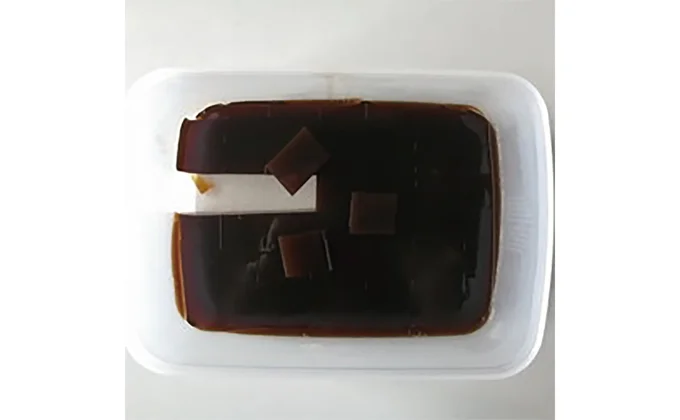 保存容器に流し入れて一晩冷蔵庫で冷やし固める