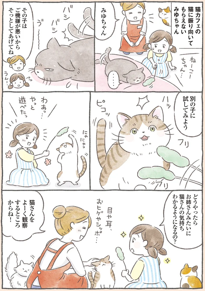 猫カフェの猫に振り向いてもらえないみゆちゃん