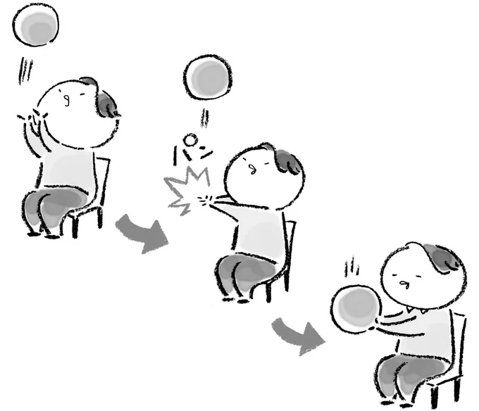 4.座ったまま、投げて手をたたいてキャッチ【5回】