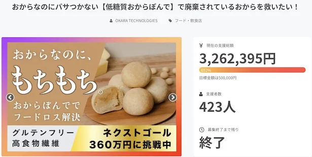 CAMPFIREの販売ページ実績