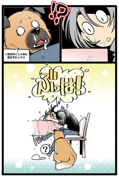 自分のくしゃみにおどろくゴンさんを見たら
