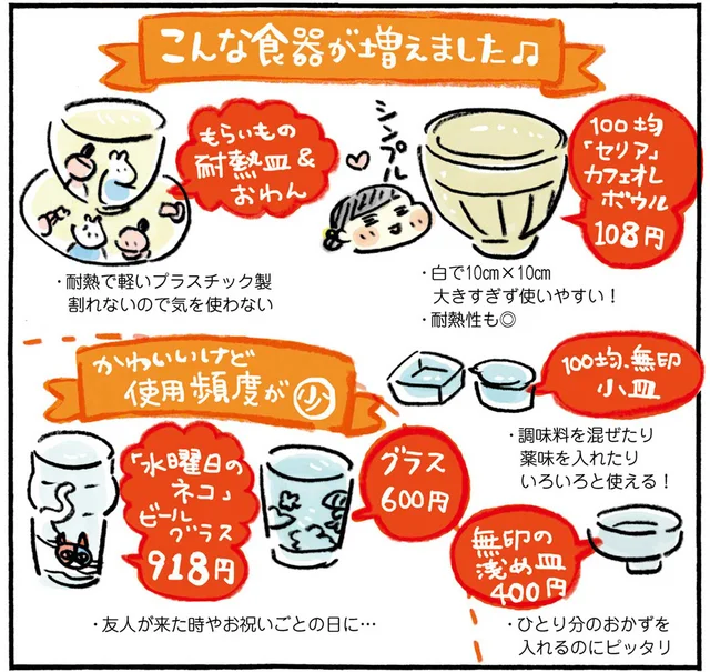 使う頻度がバラバラの食器でぎっしり。使いやすい食器棚に変えてみた！／おひとりさまのゆたかな年収200万生活2（8）