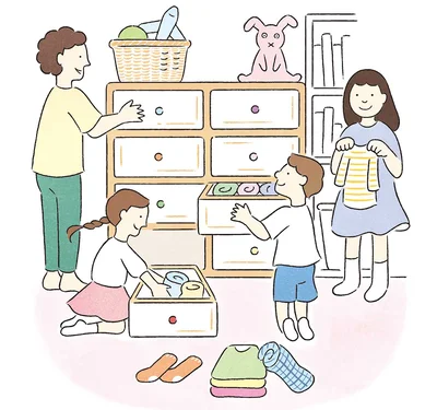 Q．子どもが４人！家族が多くて服が納まりません　A．もう着ていない服がないか、１人ずつ確認を！